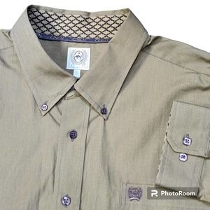 Cinch L Mens Shirt Long Sleeve Button Down Western Cowboy Brown Pin Striped READ